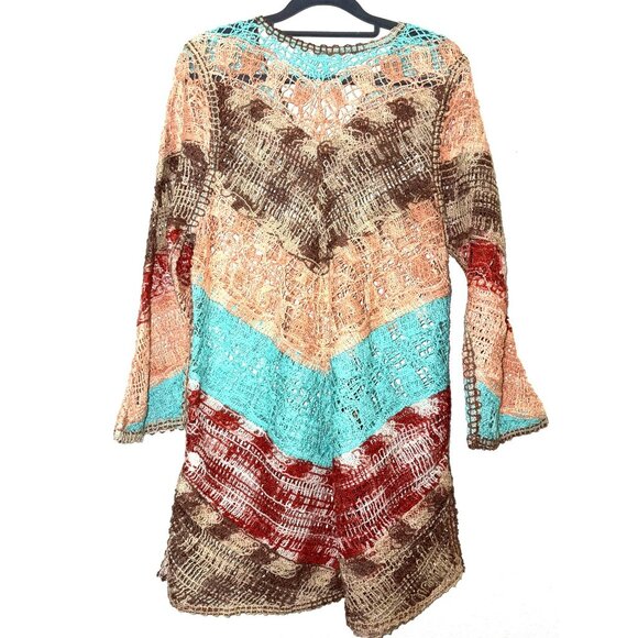 Soft Surroundings Aqua Multi Chevron Earthy Crochet Knit Tunic Top Size L - Picture 4 of 9